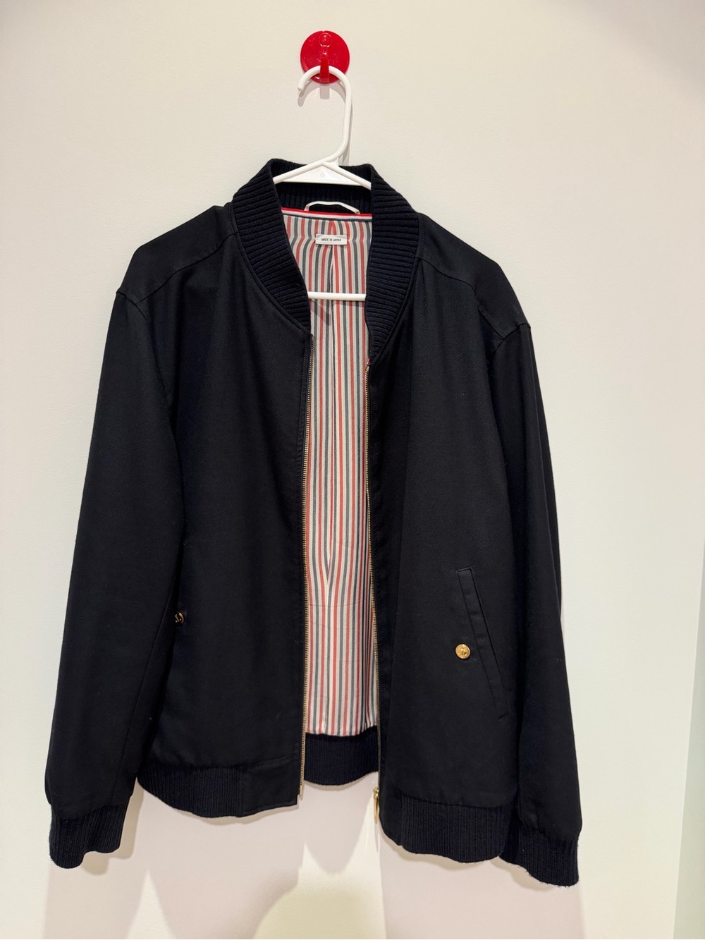 Thom Browne Navy Wool Bomber Jacket Size 4